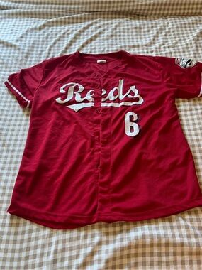 Reds Red Baseball T-shirt Jersey with White Lettering #6